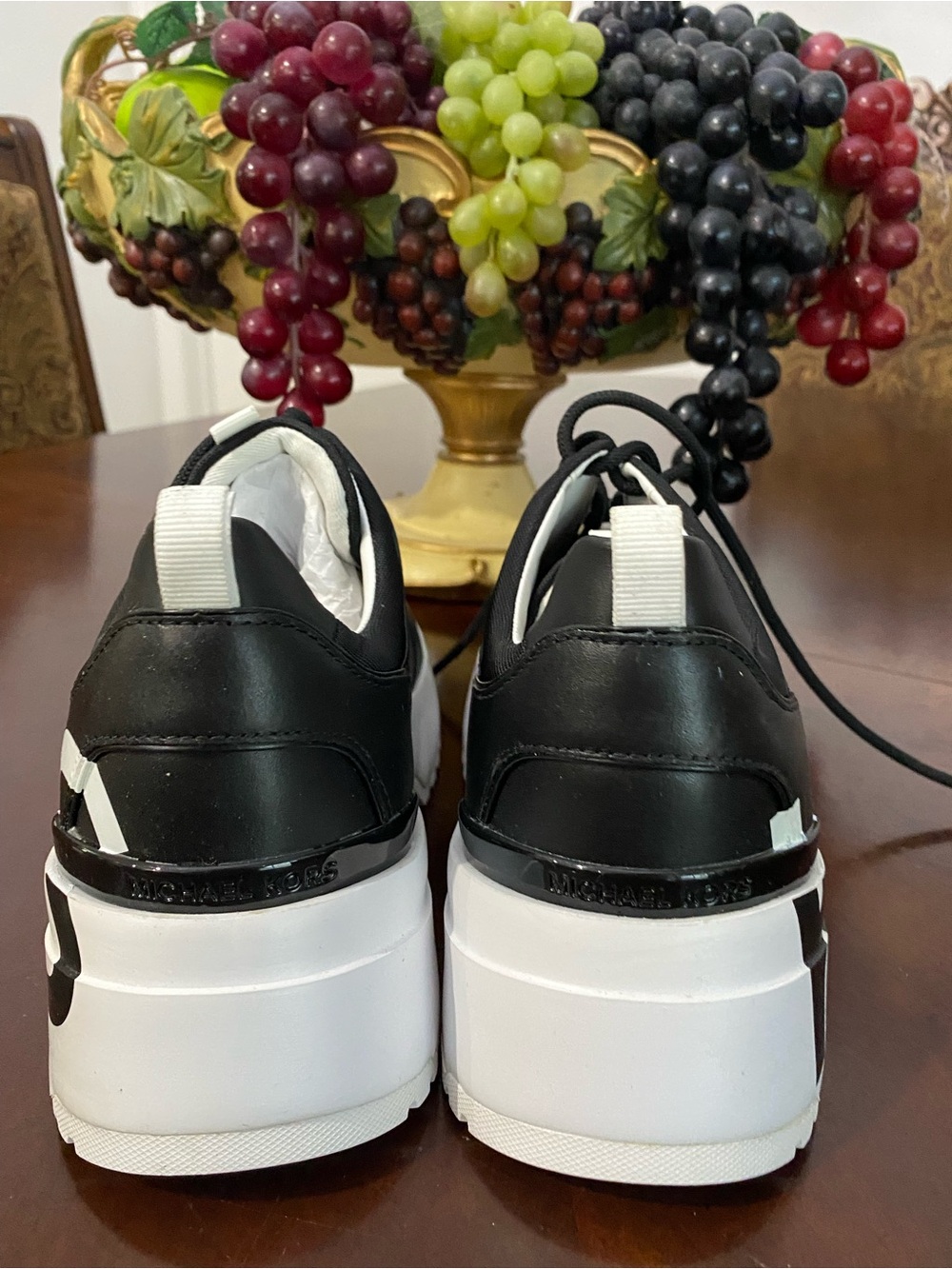 Michael Kors Black & White Logo Platform Sneakers - Picture 4 of 13